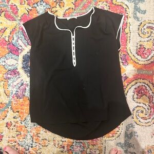 Black Spense Blouse with White Piping and Buttons